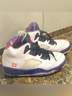 Jordan Shoes with Blue, Pink & Yellow Graphic Liner